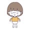 Silhouette color sections and light brown hair of kawaii little boy with mushroom hairstyle and facial expression