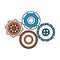 Silhouette color sections of set cog wheel pinions icon
