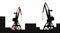 Silhouette commercial port with containers and cargo cranes isolated on white background