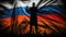Silhouette of conductor on Russia flag background country management concept for one person