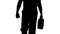 Silhouette Construction worker in hard hat holding plastic canister and walking.