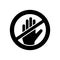 Silhouette contactless sign. Outline round icon of crossed human hand. Black illustration ban on touch in pandemic, quarantine.