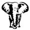 The silhouette, the contour of an elephant in black, is drawn in different widths by lines. Logo animal elephant