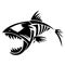 The silhouette, contour of a piranha fish of black color on a white background is drawn by lines of various widths