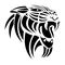 The silhouette, contour of a tiger lion in black on a white background is drawn by lines of various widths