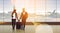 Silhouette Couple In Airport Waiting Hall Departure Terminal Interior Check In