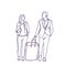 Silhouette Couple Of Business People Travel Together Businessman And Businesswoman With Suitcase