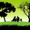 silhouette of a couple enjoying a picnic in a lush meadow