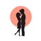 Silhouette of couple in love holding hands, looking at each other romantic vector
