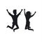 Silhouette of couple man and woman jumping for joy