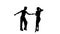 Silhouette couple professional dancers perform rumba. White background, slow motion