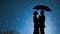 Silhouette couple in the rain. Love in the rain. Generative AI