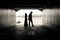 Silhouette of a couple in a tunnel