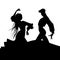 Silhouette of couple of typical Spanish flamenco dancers.