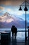 Silhouette of couples love standing in wakatipu lake view point