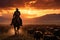 Silhouette of a cowboy during the distillation of the herd.