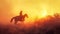 Silhouette of a cowboy riding at sunset