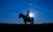 Silhouette cowgirl on horse at sunset in blue 8