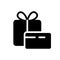 Silhouette Credit card payment bonus. Outline icon of discount card with gift box. Black simple illustration of certificate,