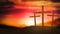 Silhouette cross on Calvary mountain sunset Easter concept 3d rendering