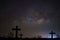 Silhouette of cross over milky way background,Long exposure photograph.