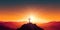 Silhouette of a cross on top of a mountain at sunset. Crucifixion of Jesus christ concept. Generative ai. Christianity background