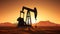 Silhouette of Crude Oil Pumpjack Rig on Desert, Industrial Machine for Petroleum Gas Production. created with Generative AI