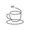 Silhouette of a cup with a saucer instead of steam the plane takes off. Concept for coffee and tea lovers. Design for tea houses