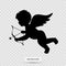 Silhouette of Cupid. Cupid holding arrow. Isolated on white. Vector