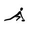 Silhouette curling sliding athlete with granite stone rock isolated.