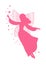 Silhouette of cute elegant fairy, person with magic wand. Pink on white.