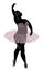 Silhouette of a cute lady, she is dancing ballet. The woman has an overweight body. Girl is plump. Woman ballerina, gymnast.