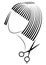 Silhouette of a cute lady. The girl shows a hairstyle on medium and short hair and scissors. Suitable for logo, hairdresser