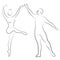 Silhouette of a cute lady and youth, they dance ballet. The woman and the man have beautiful slender figures. Girl ballerina and