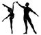 Silhouette of a cute lady and youth, they dance ballet. The woman and the man have beautiful slender figures. Girl ballerina and