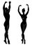 Silhouette of a cute lady and youth, they dance ballet. The woman and the man have beautiful slender figures. Girl ballerina and