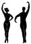 Silhouette of a cute lady and youth, they dance ballet. The woman and the man have beautiful slender figures. Girl ballerina and