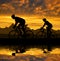 Silhouette of the cyclists