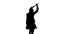 Silhouette Dancing brunette businesswoman walking in, stops in the middle and then goes away.