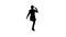 Silhouette dancing brunette businesswoman walking in, stops in the middle and then goes away.