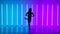 Silhouette of a dancing girl in the studio against the background of bright multicolored neon tubes. A professional