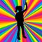 Silhouette dancing human, vector music battle party, disco ray