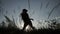 Silhouette of dancing model in grass