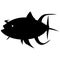 Silhouette of a decorative aquarium fish. Emblem logo or tattoo for clothes, black outline on a white background