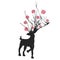 Silhouette of deer with great horns with flowers.