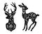 Silhouette of deer and little baby fawn with flower pattern. Han