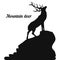 Silhouette of a deer on the top of a mountain, head raised up, o