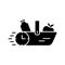 Silhouette Delivery of products concept. Food basket with stopwatch. Outline icon of grocery shopping. Black illustration of quick