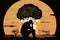 Silhouette of a depressed lonely man sitting head in hands in front of a nuclear bomb explosion. Nuclear war concept