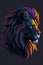 A silhouette design of a lion, a sunset design, bright, bold colours, low-poly, digital art